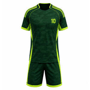 Classic Men's Quick Dry Soccer Uniform Sublimation Digital Camo Dark Green and Neon <b>Lime</b> Football Jersey Set Sportswear - Product Image 1