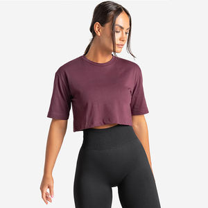 Top Deportivo Corto de Verano 100% Algodón Elástico para Mujer, Ropa de Gimnasio de Secado Rápido, Corte Ajustado, Cuello en V - Product Image 1