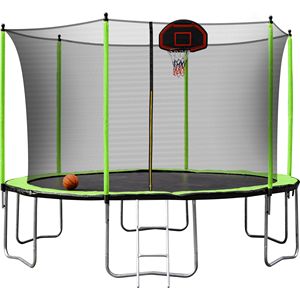 14FT Green <b>Trampoline</b> with Basketball Hoop Inflator and Ladder Inner Safety <b>Enclosure</b> for Jumping Toys - Product Image 2