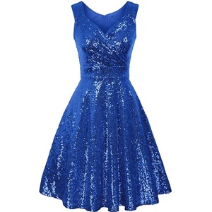 Women Sequin <b>Dress</b> Party Club Wear V-Neck Sleeveless A-Line <b>Dress</b> Knee-Length Empire Waist Sparkly Evening <b>Cocktail</b> Party <b>Dress</b> - Product Image 3