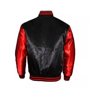 Chaqueta Varsity Negra y Roja para Hombre, Cuello Camisero, Corte Regular, Color Sólido, Cierre de Botones, Ropa de Otoño - Product Image 5
