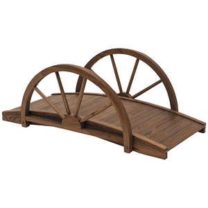 Ponte da Giardino in Legno da 1m (3.3ft) con Ringhiera a Mezza Ruota, Costruzione Solida in Abete, Legno Tinto per Paesaggistica e Terrazze - Product Image 1