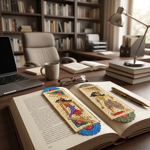 Marque-pages rectangulaires encadrés en cuir véritable, motif marionnettes Wayang traditionnelles, marque-page artistique pur, fournitures scolaires et de bureau, cadeaux - Product Image 6
