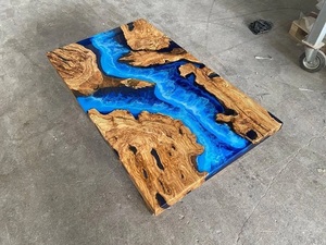Natural Wood Blue Epoxy Resin Conference Tabletop Rectangle Modern Custom Made Durable 35mm Thick Dining Room Furniture Indoor - Product Image 1