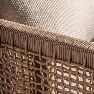 Fauteuil en rotin moderne avec revêtement en lin et pieds en bois massif pour salon, meubles de style côtier - Product Image 4