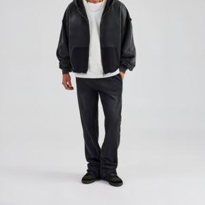 Ensemble de survêtement premium pour homme, effet délavé, en tissu respirant, pour le sport et le jogging, avec veste zippée et pantalon, grandes tailles, streetwear, OEM, tendance, très demandé - Product Image 2