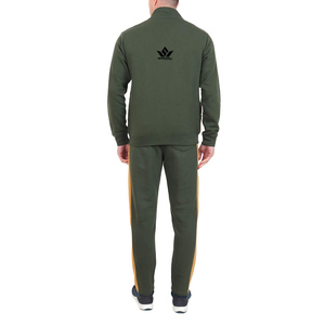 Ensemble de survêtement vert olive pour homme, veste zippée intégrale et pantalon de jogging avec poches latérales à rayures diagonales, polyester respirant, athlétique - Product Image 2