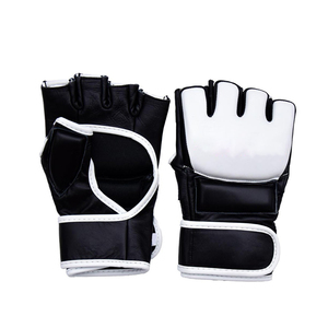 Guantes de MMA de Alta Calidad, Medios Dedos, de Cuero, para Sparring, Negros y Blancos, con Correa de Velcro en la Muñeca, Servicio OEM, para Muay Thai, Boxeo, Adultos - Product Image 1