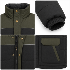 Chaqueta de invierno acolchada de poliéster para hombre con ribetes reflectantes, estilo urbano, servicio OEM al por mayor, con cremallera y bloques de color - Product Image 4