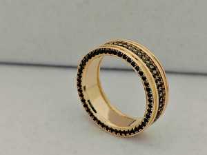 Gold Plated <b>Black</b> Onyx Eternity Band <b>Ring</b> Pave Setting Classic Style Unisex Fashion <b>Ring</b> Geometric Design - Product Image 2