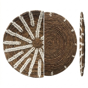 Natural Banana Bark <b>Macrame</b> Wall Basket Natural Color Starburst Radial Sun Shallow Tray Pure <b>Art</b> Setup Room Decor Boho Removable - Product Image 2
