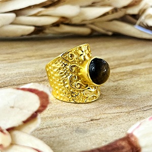 New Arrival Vintage Tiger Eye <b>Ring</b> Boho Brass Band Women 18k Gold Plated Filigree Wide Cigar <b>Statement</b> <b>Ring</b> for Wholesale/OEM - Product Image 4