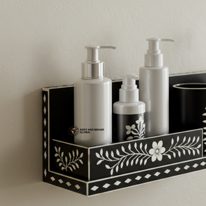 Estante de Pared para Baño con Incrustaciones de Hueso en Blanco y Negro – Organizador Floral Hecho a Mano para Decoración de Tocador y Baño - Product Image 2