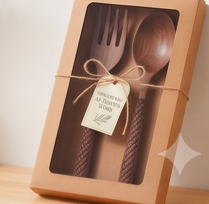 Ensemble cuillère et fourchette en bois, poli à la main, design minimaliste, couverts durables pour la restauration, le camping et les événements - Product Image 5