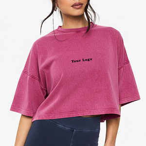 Wholesale Luxury Quality Hip hop Style 100% Cotton 280gsm Crop <b>Top</b> T-Shirt Drop Shoulder Breathable Lightweight Women Tee Shirt - Product Image 4