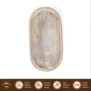 Bandeja de Madera para Servir Alimentos, Diseño Personalizado, Tallada a Mano, con Asas, Forma Ovalada, de Madera de Mango, de Fabricante Indio - Product Image 4