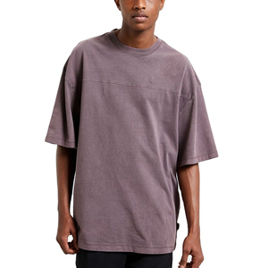T-shirt Homme Noir Coupe Droite Manches Courtes Coton Spandex Col Rond Décontracté Uni Respirant Maille Jersey 180g - Product Image 1