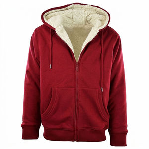Vente en gros Sweat à capuche zippé pour homme, 100% coton épais, doublure sherpa, polaire thermique d'hiver, rouge, logo personnalisé, décontracté, ODM - Product Image 1
