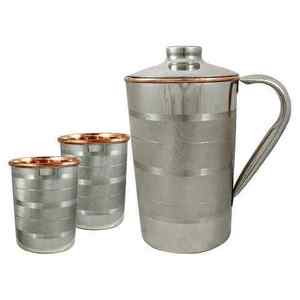 Jarra de Agua Moderna de Cobre Sólido Libre de Toxinas, Capacidad de 1 Litro, Apta para Lavavajillas, con Vasos y Tazas con Tapa y Asa de Metal - Product Image 6