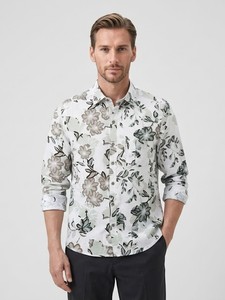 เสื้อเชิ้ตผู้ชายลายดอกไม้ ผ้าลินินผสมฝ้าย แขนยาว คอปก ระบายอากาศดี สไตล์ฤดูร้อน ติดกระดุมเม็ดเดียว ทอแบบพิเศษ - Product Image 1