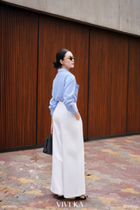 กางเกงขายาวทรงหลวมเอวสูงสีขาวสำหรับผู้หญิง สไตล์ลำลองสำหรับใส่ทำงาน ผลิตจากโพลีเอสเตอร์ผสมสแปนเด็กซ์ ทรงสวยเข้ารูป รุ่น OWEN - Product Image 4