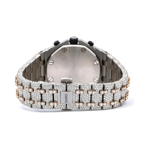 Iced Out Moissanite Chronograph Watch Stainless Steel <b>Round</b> Shape Diamond Wristwatch Analog Dial Men's for Party Wear - Product Image 5