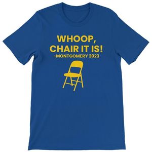 เสื้อยืดลายกราฟิก Custom Whoop Chair ธีมสีน้ำเงินทอง แขนสั้น คอกลม สไตล์ลำลอง สำหรับงานอีเว้นท์ แฟชั่นสตรีทแวร์ ขายส่ง - Product Image 1