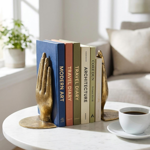 Antique Gold Metal Hand Bookends Sculptural Decorative Book Supports for <b>Bookshelf</b> Library Office <b>Desk</b> Home Decor - Product Image 1