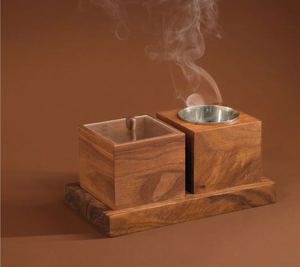 Quemador de Incienso de Madera de Lujo, Mubkhar Árabe, Caja Quemadora de Bakhoor con Copa de Metal para Decoración del Hogar, Porta Fragancias de Oud - Product Image 1