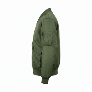 Chaqueta Bomber Verde Oliva para Hombre con Cierre de Cremallera, Cuello Alto, Estilo Casual para Otoño, Corte Regular, Material de Poliéster - Product Image 3