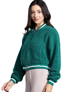 เสื้อแจ็คเก็ตผ้าฟลีซคอวีสำหรับผู้หญิง สีเขียว ปิดด้วยซิป นุ่ม อุ่น ใส่ได้ในฤดูใบไม้ร่วง - Product Image 6