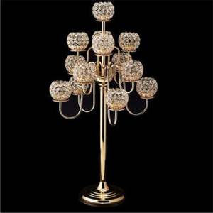 Candélabre élégant à 5 têtes en cristal, support de bougie en métal plaqué or, centre de table de luxe pour mariage et décoration d'hôtel - Product Image 2