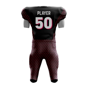 Ensemble de maillots de football américain personnalisés pour hommes, noir et rouge, motif géométrique, sublimé, manches courtes, ajusté, évacuation de l'humidité, taille adulte - Product Image 3