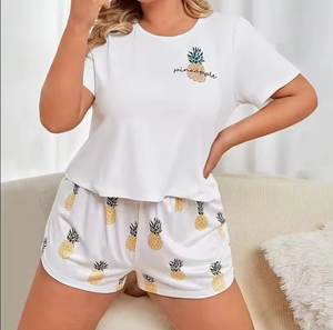 Conjunto de Pijamas de Talla Grande para Mujer, de Poliéster/Algodón, Tejido Elástico, Cintura Elástica - Product Image 1