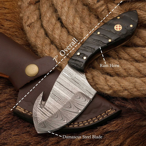 Custom Hand Forged Damascus Steel Skinner Hunting <b>Knife</b> with Gut Hook | Premium <b>Bone</b> <b>Handle</b> Fixed Blade Camping <b>Knife</b> - Product Image 6