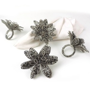 Luxury Handcrafted Metallic Silver <b>Bead</b> Floral Napkin Holder For Wedding <b>Settings</b> Sophisticated Crafted Silver Napkin Rings - Product Image 4