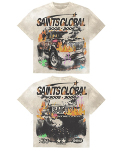Ensemble de t-shirts courts en coton épais délavé à l'acide style vintage, streetwear, impression graphique personnalisée de haute qualité - Product Image 3