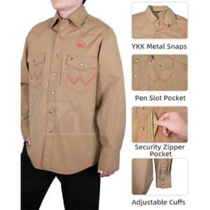 T-shirts ignifuges à manches longues pour hommes OEM Khaki NFPA2112 CAT2 7oz pour soudeurs et équipes de travail FR légers ZUNEZI International - Product Image 3