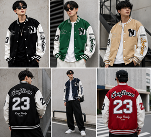 <b>Men's</b> Varsity <b>Jacket</b> Embroidered <b>Letter</b> N Design Turn-down Collar Casual Style Polyester Cotton Autumn Wear - Product Image 6
