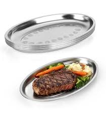 Assiette à steak en acier inoxydable de qualité supérieure avec base en bois pour service en restaurant - Product Image 1