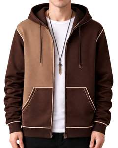 Sudadera con capucha personalizada para hombre, en contraste marrón y camel, con cremallera, de algodón y forro polar, estilo casual urbano, chaqueta de invierno, fabricante personalizado - Product Image 1