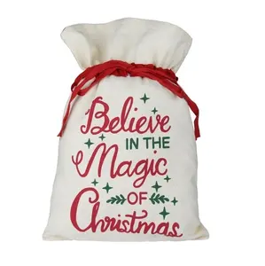 الجملة مخصص ميلاد سعيد تغليف هدايا عيد الميلاد غير المنسوجة نسيج القطن قماش حقيبة صغيرة برباط أكياس
