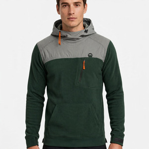 Sweat-shirt à capuche en polaire pour homme, vert et gris, avec poche zippée, coupe décontractée, pour l'automne - Product Image 1