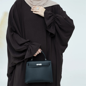 Abaya Papillon Modeste en Crêpe Jazz de Qualité Supérieure OEM, Robe de Prière Islamique pour l'Aïd et le Ramadan, Style Dubaï, avec Manches à Volants - Product Image 2