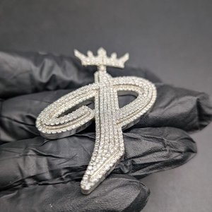 Colgante de Letra P Personalizado con Corona, Chapado en Plata 925 con Moissanita, Estilo Hip Hop, Unisex, para Regalo - Product Image 6