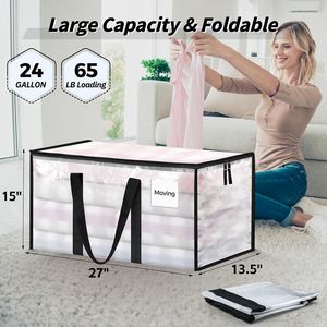 8 Pack Clear Multipurpose Storage Bags Extra Large Heavy Duty <b>Moving</b> <b>Boxes</b> Reinforced Handles Zippers Clear Storage Bins Lids - Product Image 4