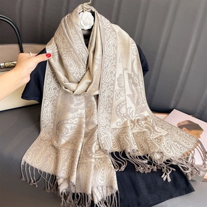 Écharpe en lin et coton doux tricoté, châles en viscose, écharpes longues à franges de luxe pour femmes - Product Image 4