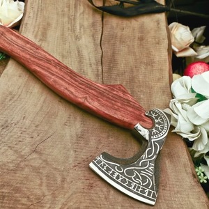 wholesale customized viking <b>axe</b> steel blade <b>axe</b> Engraved <b>wooden</b> handle <b>axe</b> Authentic Norse style <b>axe</b> Viking <b>axe</b> collectible - Product Image 4