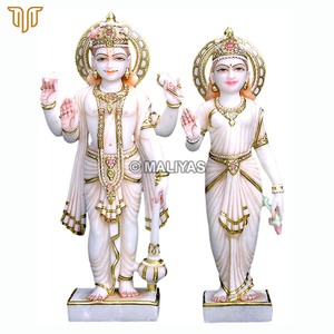 Marble Laxmi Narayan Murti | Standing Vishnu Lakshmi Couple <b>Statue</b> with Detailed <b>Gold</b> Work | MALIYAS Jaipur - Product Image 3