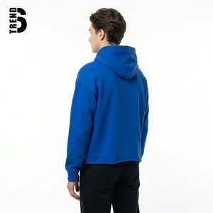 เสื้อฮู้ดดี้ทรงบ็อกซี่สีน้ำเงินรอยัลสำหรับผู้ชาย ผ้าหนา 400GSM พิมพ์ลายกราฟิกศิลปะสีขาว ขอบดิบ สไตล์สตรีทแวร์ ทรงโอเวอร์ไซส์ - Product Image 2